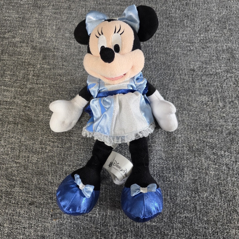 Disney Parks Disneyland 60th Anniversary Diamond 11" Minnie Mouse Plush Blue